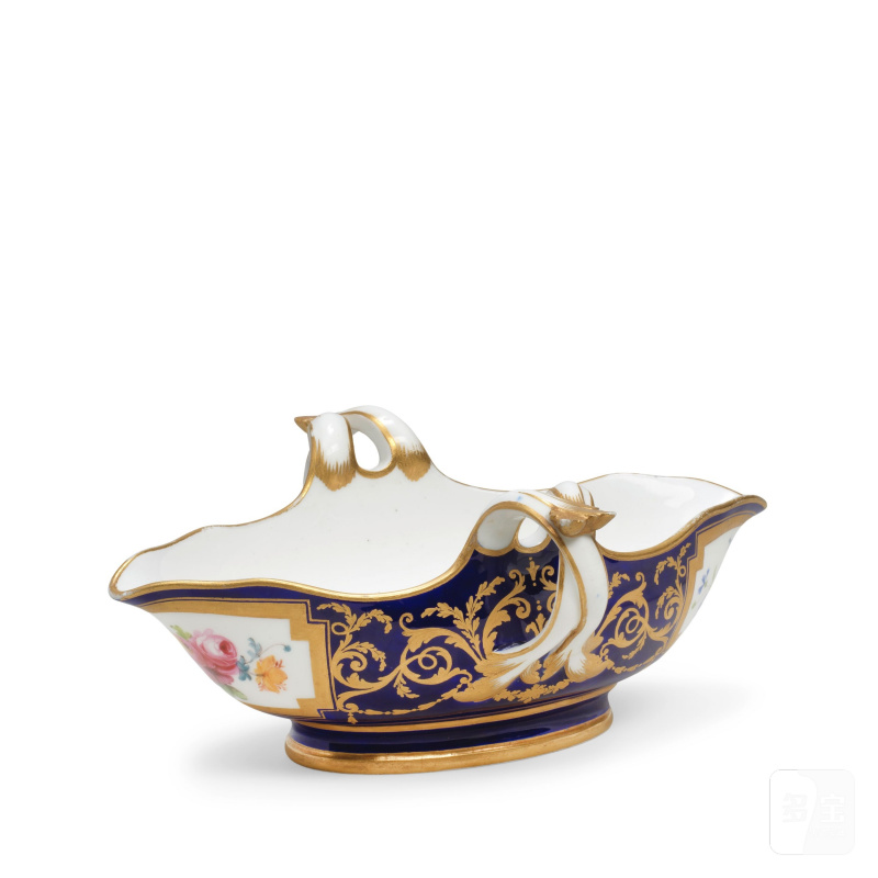 A Sèvres blue-ground sauceboat (saucière), dated 1786